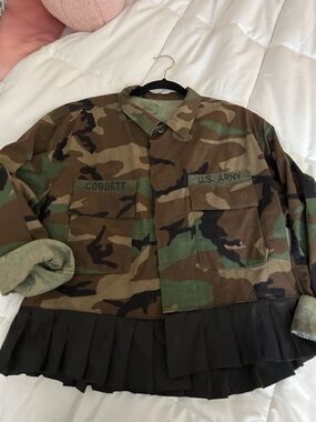 Camo U.S. Army Patch Jacket with Pleated Hem
